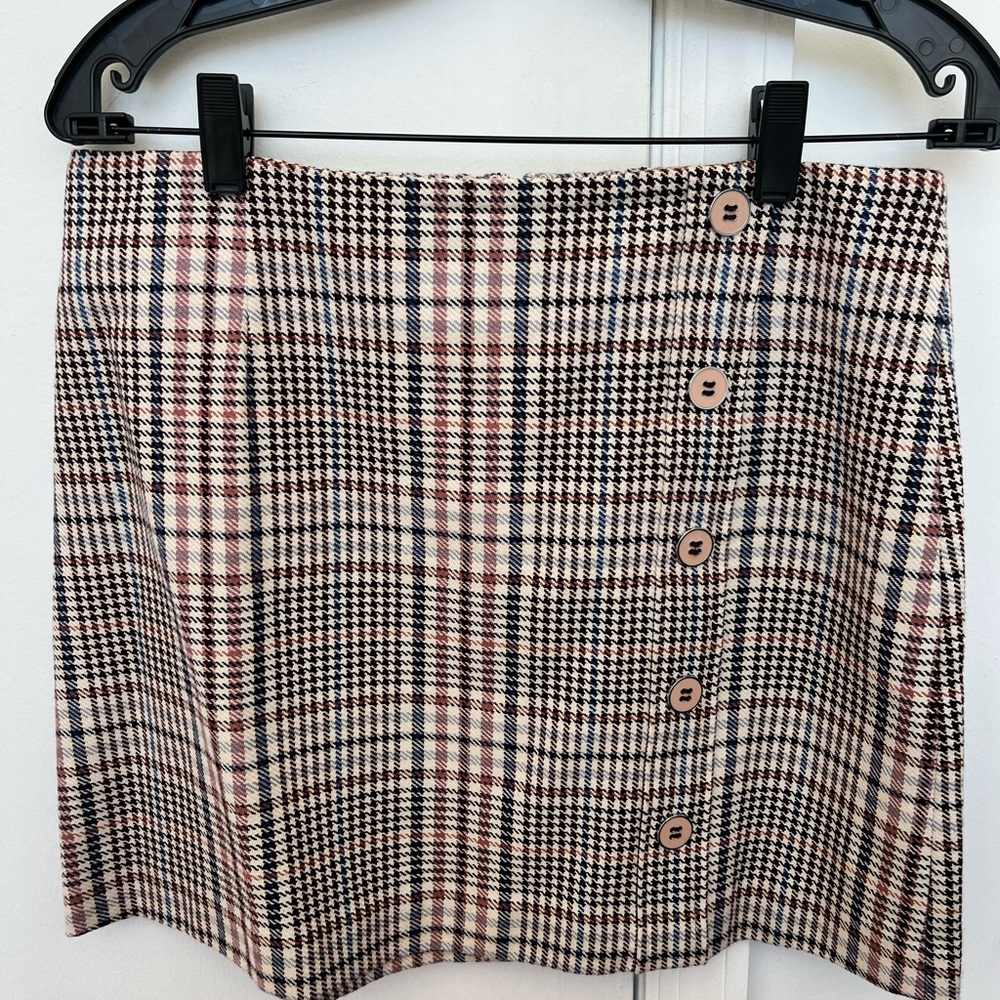 VERONICA BEARD Filter Skirt Rose Pink Blue Plaid Mini Buttons